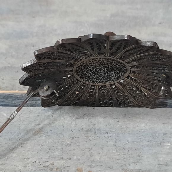 Vintage Sterling Silver Egyptian Filigree Brooch Pin Signed - Picture 12 of 14